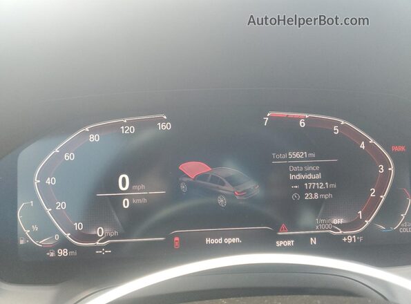 3MW5R7J06M8C16530 2021 BMW 3 SERIES Black Սարքավորումների վահանակի տեսք