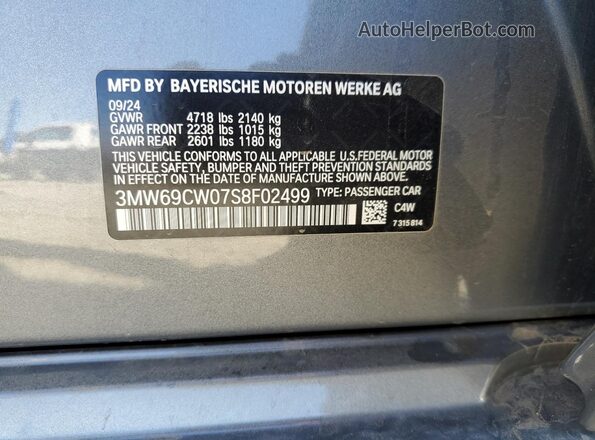 3MW69CW07S8F02499 2025 BMW 3 SERIES Gray ძრავის განყოფილების ხედი