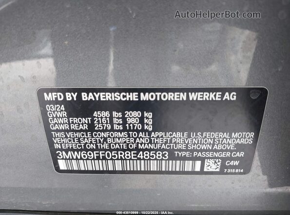 3MW69FF05R8E48583 2024 BMW 3 SERIES Silver Vista del compartimento del motor