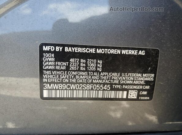 3MW89CW02S8F05545 2025 BMW 3 SERIES Gray Vista de la etiqueta del VIN