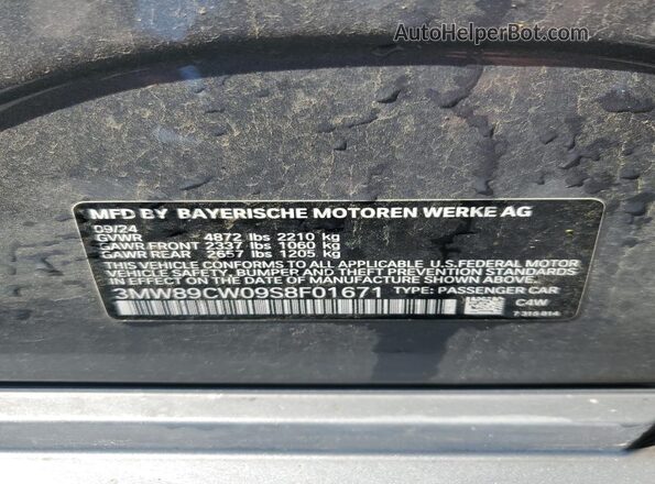 3MW89CW09S8F01671 2025 BMW 3 SERIES Gray Vista de la etiqueta del VIN