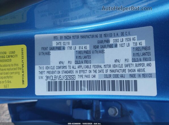 3MYDLBYV6JY323093 2018 TOYOTA YARIS IA Синий 