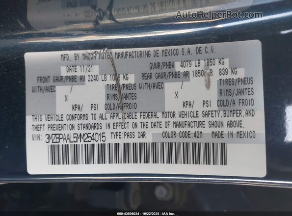 3MZBPAAL5MM254015 2021 MAZDA 3 Dark Blue Вид підкапотного простору