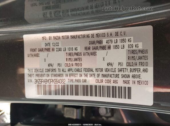 3MZBPABM0PM354082 2023 MAZDA 3 Серый Вид подкапотного пространства