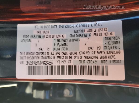 3MZBPABM7RM424857 2024 MAZDA 3 Blue Вид підкапотного простору