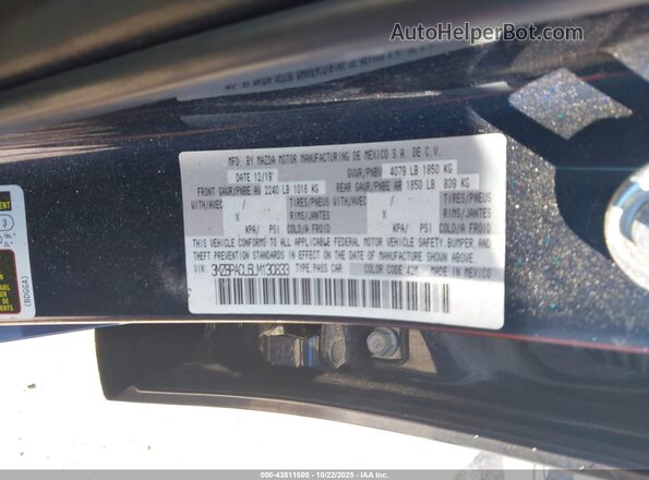 3MZBPACL6LM130833 2020 MAZDA 3 Dark Blue Вид підкапотного простору