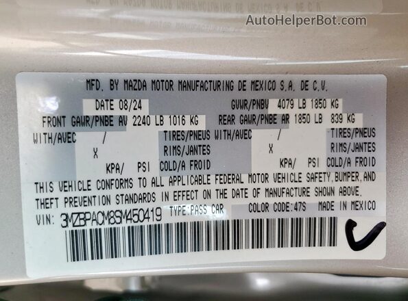 3MZBPACM8SM450419 2025 MAZDA 3 Beige Engine compartment view