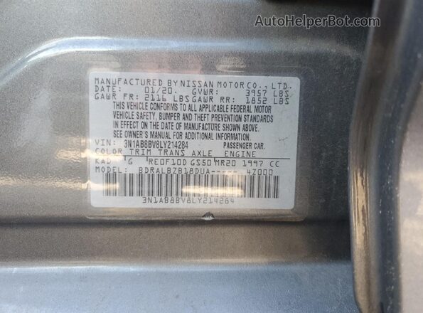 3N1AB8BV8LY214284 2020 NISSAN SENTRA Silver ძრავის განყოფილების ხედი