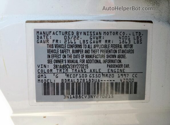 3N1AB8CV3NY270215 2022 NISSAN SENTRA White 