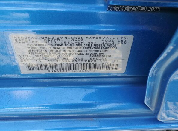 3N1AB8CV4LY215642 2020 NISSAN SENTRA Blue Շարժիչի բաժամունքի տեսք