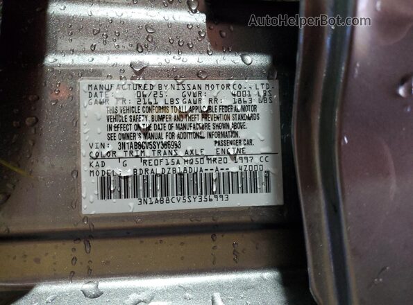 3N1AB8CV5SY356993 2025 NISSAN SENTRA Gray VIN կոդի պիտակի տեսք