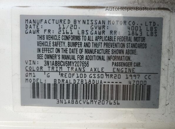 3N1AB8CV6MY207656 2021 NISSAN SENTRA White 
