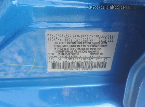 3N1AB8CV6PY282250 2023 NISSAN SENTRA Blue ძრავის განყოფილების ხედი