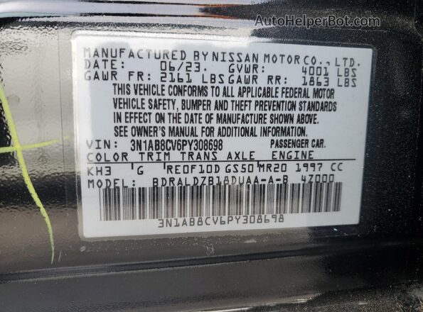 3N1AB8CV6PY308698 2023 NISSAN SENTRA Black Vista de la etiqueta del VIN