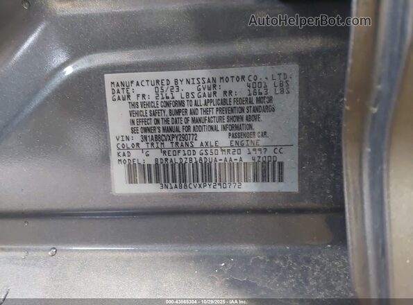 3N1AB8CVXPY290772 2023 NISSAN SENTRA Gray 