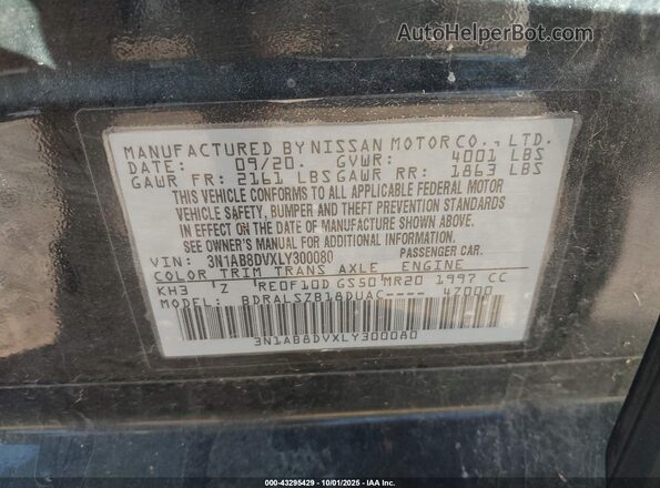 3N1AB8DVXLY300080 2020 NISSAN SENTRA Black Vista del compartimento del motor