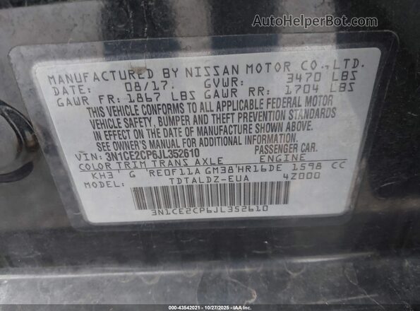 3N1CE2CP6JL352610 2018 NISSAN VERSA NOTE Black Вид підкапотного простору