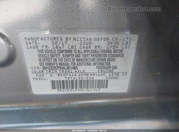 3N1CE2CPXHL361465 2017 NISSAN VERSA NOTE Gray Vista del compartimento del motor