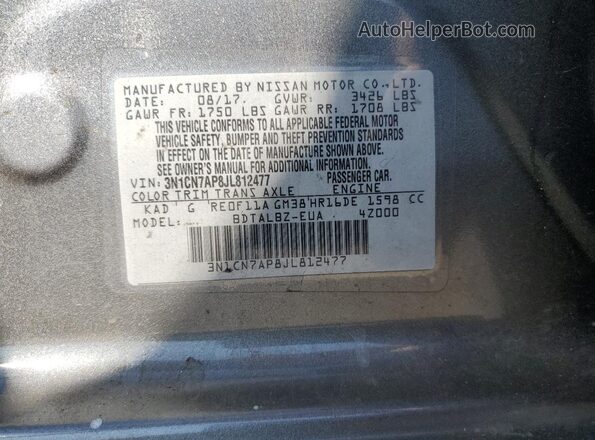 3N1CN7AP8JL812477 2018 NISSAN VERSA Gray 