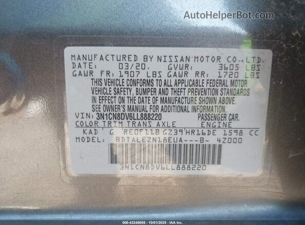 3N1CN8DV6LL888220 2020 NISSAN VERSA Gray ძრავის განყოფილების ხედი