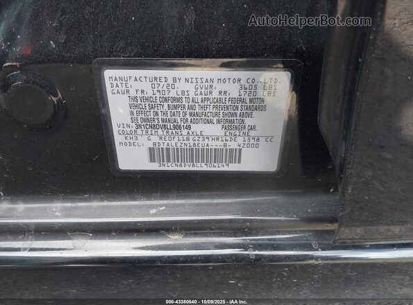 3N1CN8DV8LL906149 2020 NISSAN VERSA Black ძრავის განყოფილების ხედი