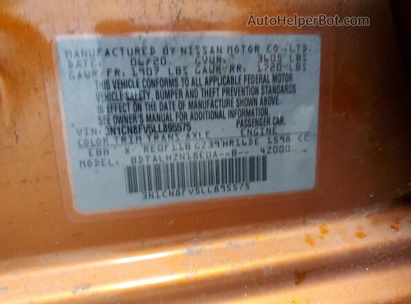3N1CN8FV5LL895575 2020 NISSAN VERSA Orange Vista del compartimento del motor
