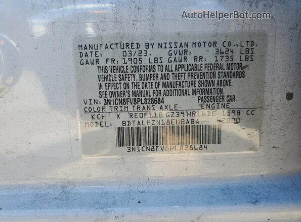 3N1CN8FV8PL828684 2023 NISSAN VERSA Silver Widok naklejki z numerem VIN