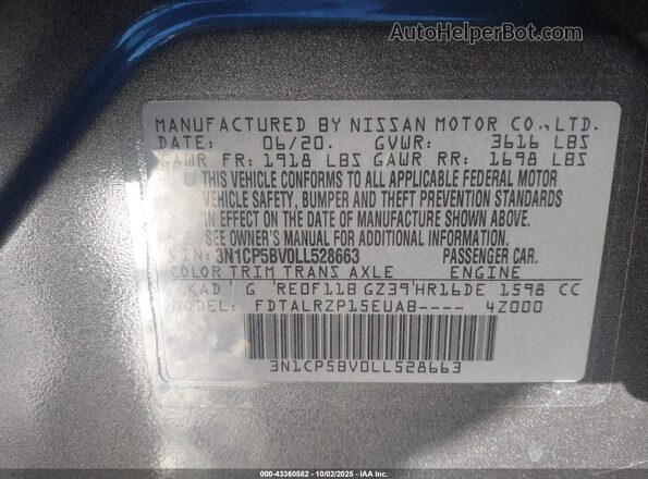 3N1CP5BV0LL528663 2020 NISSAN KICKS Gray Widok komory silnika