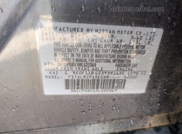 3N1CP5BV1ML522369 2021 NISSAN KICKS Charcoal Vista de la etiqueta del VIN
