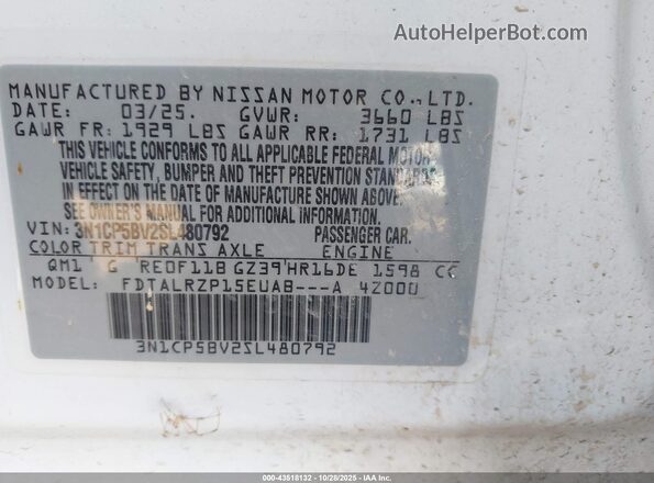 3N1CP5BV2SL480792 2025 NISSAN KICKS PLAY White Engine compartment view
