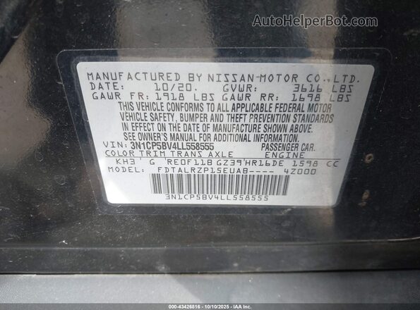 3N1CP5BV4LL558555 2020 NISSAN KICKS Black Vista del compartimento del motor