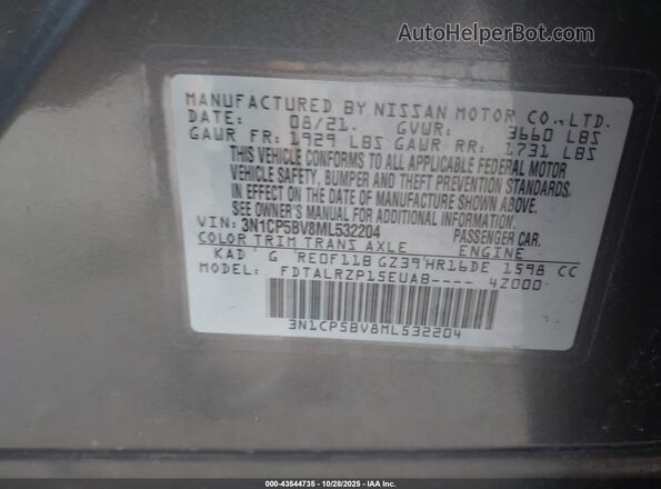 3N1CP5BV8ML532204 2021 NISSAN KICKS Gray 