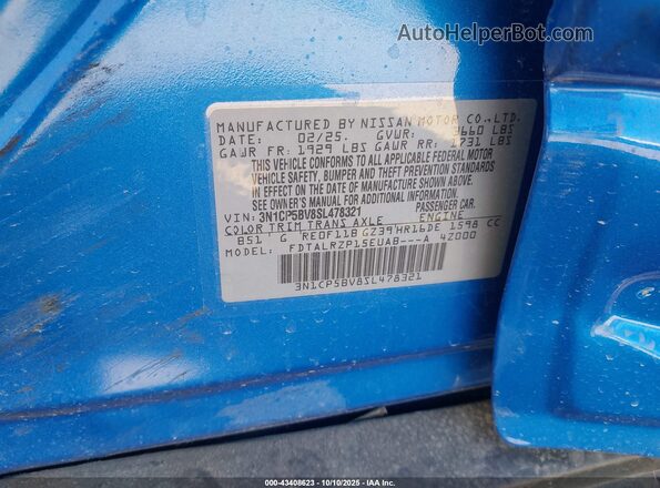 3N1CP5BV8SL478321 2025 NISSAN KICKS PLAY Blue Vista del compartimento del motor