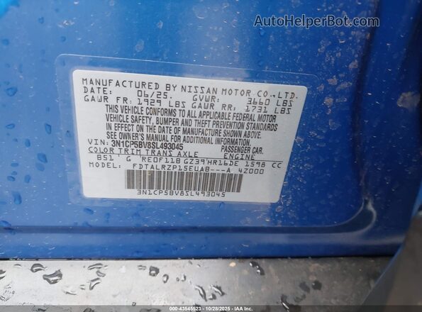3N1CP5BV8SL493045 2025 NISSAN KICKS PLAY Blue Engine compartment view