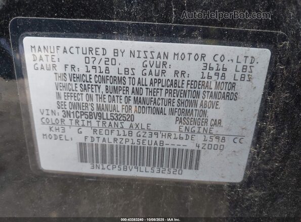 3N1CP5BV9LL532520 2020 NISSAN KICKS Black Вид підкапотного простору