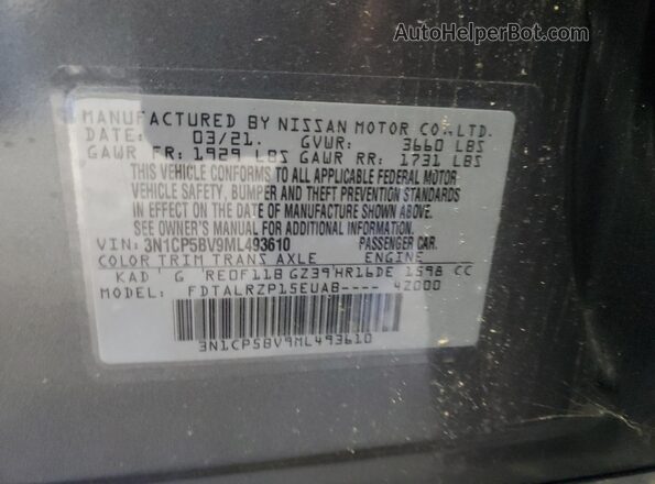 3N1CP5BV9ML493610 2021 NISSAN KICKS Угольный 