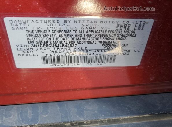 3N1CP5CU6JL544627 2018 NISSAN KICKS Red 