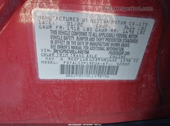 3N1CP5CV0LL498756 2020 NISSAN KICKS Red Widok komory silnika