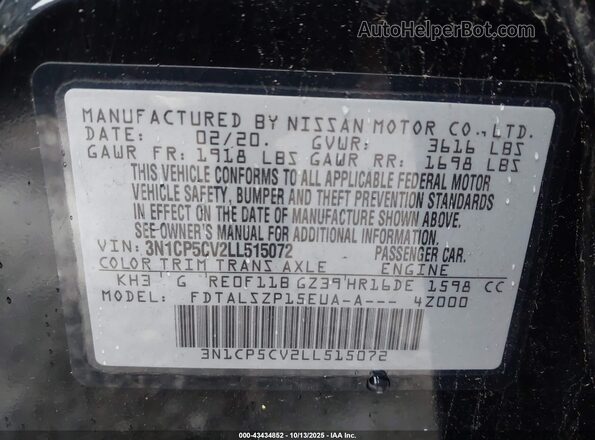 3N1CP5CV2LL515072 2020 NISSAN KICKS Black Engine compartment view