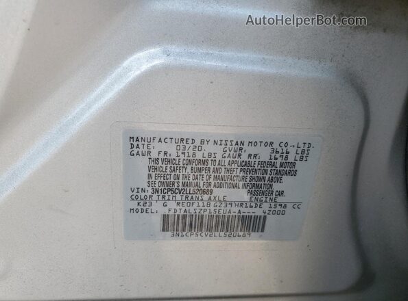 3N1CP5CV2LL520689 2020 NISSAN KICKS Silver Սալոնի 360 աստիճան տեսք