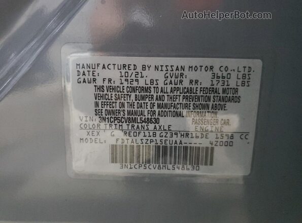 3N1CP5CV8ML548630 2021 NISSAN KICKS Gray VIN sticker view