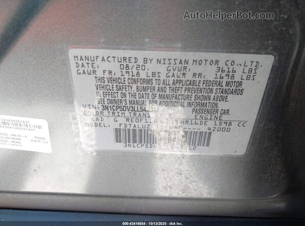 3N1CP5DV3LL543512 2020 NISSAN KICKS Gray Вид підкапотного простору