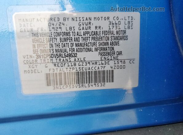 3N1CP5DV5RL549532 2024 NISSAN KICKS Синий Панорамный вид салона 360°