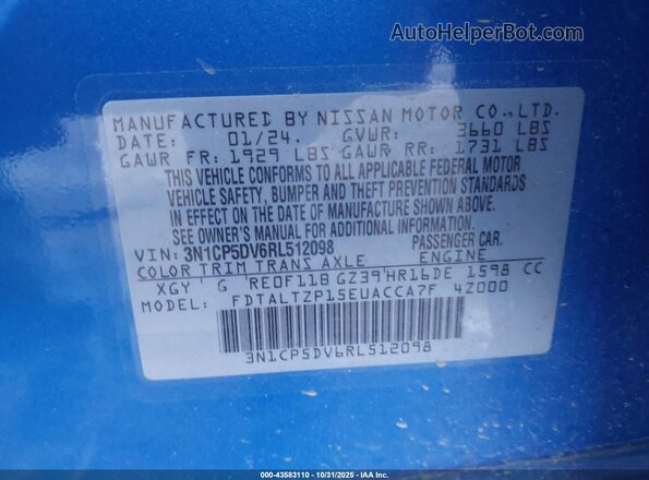 3N1CP5DV6RL512098 2024 NISSAN KICKS Blue Widok komory silnika
