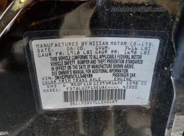3N1CP5DV7LL540189 2020 NISSAN KICKS Black Engine compartment view