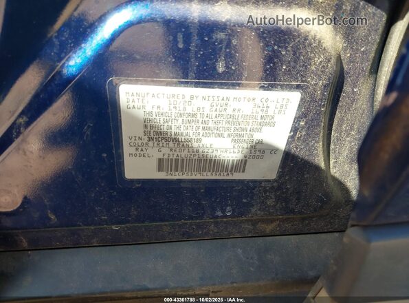 3N1CP5DV9LL558189 2020 NISSAN KICKS Blue Widok komory silnika