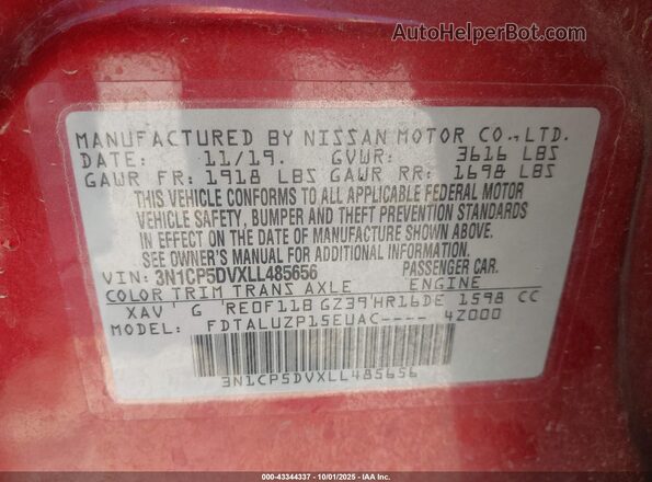 3N1CP5DVXLL485656 2020 NISSAN KICKS Red Շարժիչի բաժամունքի տեսք