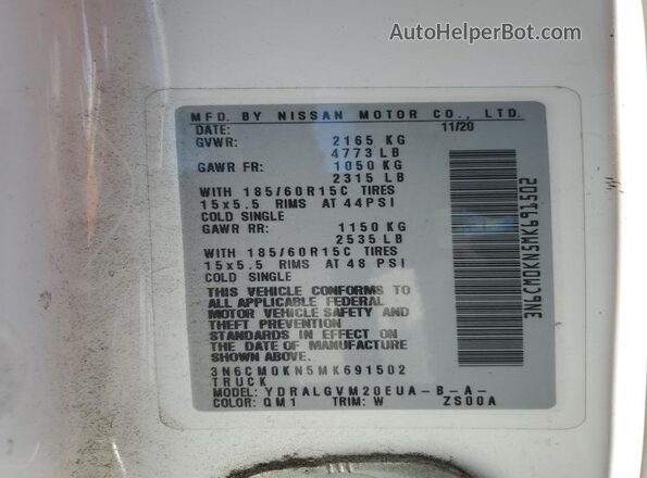 3N6CM0KN5MK691502 2021 NISSAN NV200 White VIN sticker view