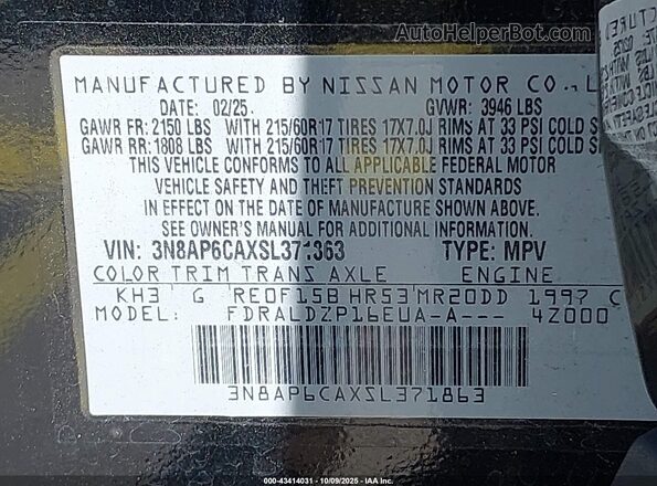 3N8AP6CAXSL371863 2025 NISSAN KICKS Черный 
