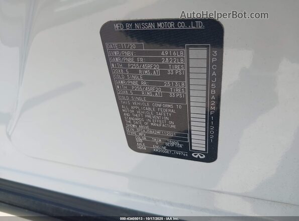 3PCAJ5BA2MF112021 2021 INFINITI QX50 White Вид підкапотного простору